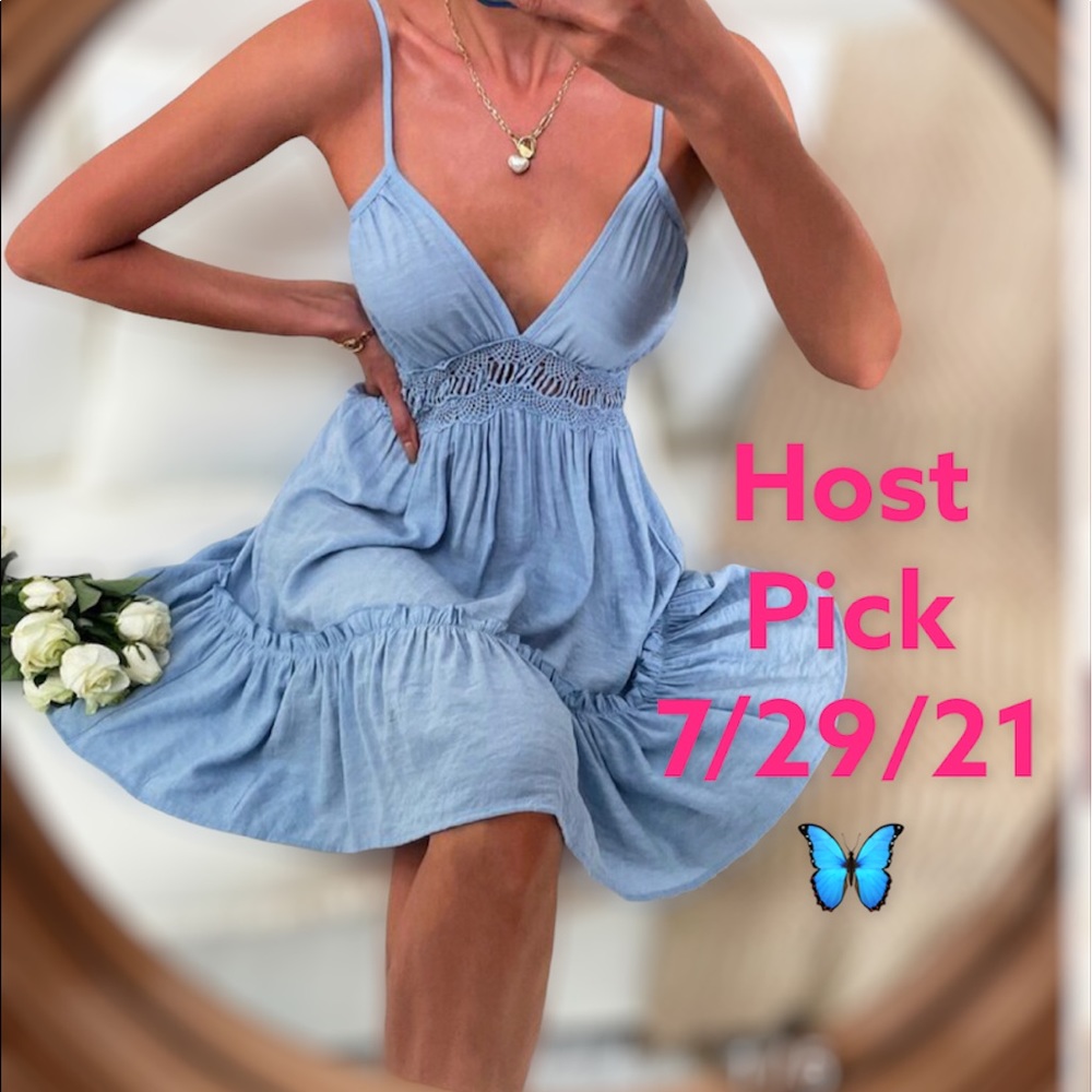 NWT blue sundress with lace inset